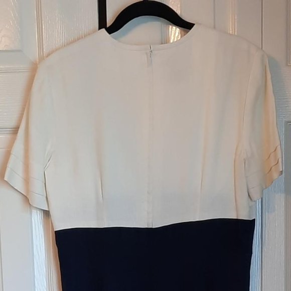 Talbots Petites Linen Blend Short-Sleeve Color-Blocked Navy Dress Size 8P - Picture 4 of 5